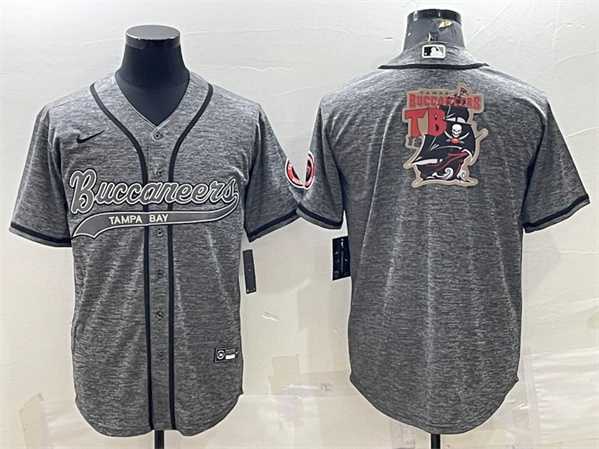 Men%27s Tampa Bay Buccaneers Gray Team Big Logo With Patch Cool Base Stitched Baseball Jersey